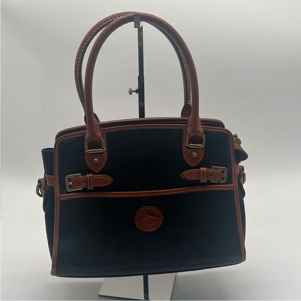 Vintage Dooney & Bourke Navy Double Buckle Leather Double Handle Satchel BLEMISH